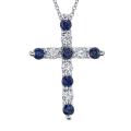 14k White Gold Sapphire and 3/4ct TDW Diamond Cross Necklace (H-I, SI2)