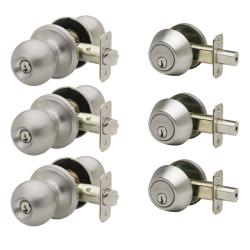 Ball Single Cylinder Dead Bolts Knob Entry Door Handles (Set of 3)