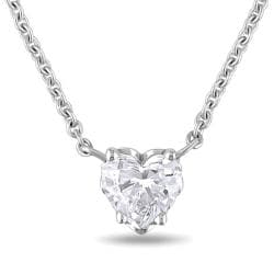 14k White Gold 1ct TDW Heart-shaped Diamond Necklace (E, SI2) (GIA)