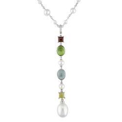 14k White Gold Multi-gemstones and Pearl Enhancer Necklace