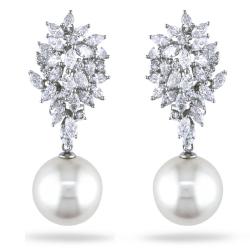 18k White Gold 3 5/8ct TDW Diamond and Pearl Earrings (13.5-14 mm)(G-H,SI1-SI2)