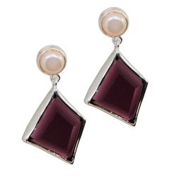 Adee Waiss Sterling Silver Purple Crystal and FW Pearl Earrings (7 mm)