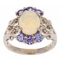 Dyach Sterling Silver Australian Opal, Tanzanite and Diamond Accent Ring