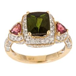 Dyach 14k Gold Green Tourmaline, Pink Tourmaline and 7/8ct TDW Diamond Ring (G-H, I1-I2)