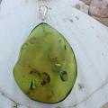 Sterling Silver Green Amber Freeform Pendant (Lithuania)