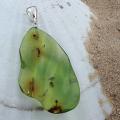 Sterling Silver Green Amber Freeform Pendant (Lithuania)