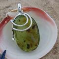 Sterling Silver Green Amber Oval Vine Pendant (Lithuania)