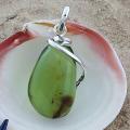 Sterling Silver Green Amber Freeform Vine Pendant (Lithuania)
