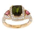 Dyach 14k Gold Green Tourmaline, Pink Tourmaline and 7/8ct TDW Diamond Ring (G-H, I1-I2)