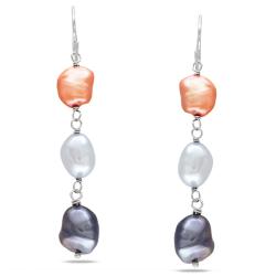 Silvertone Freshwater Multi-colored Pearl Dangle Earrings (8-9 mm)