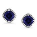 Miadora Sterling Silver Created Sapphire Stud Earrings