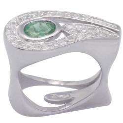 De Buman Sterling Silver Emerald and White Topaz Ring