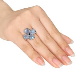 Silver Sapphire and Blue Chalcedony Flower Ring