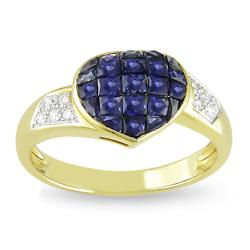 18k Yellow Gold Sapphire and 1/10ct TDW Diamond Ring (H-I, I1)