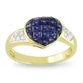 18k Yellow Gold Sapphire and 1/10ct TDW Diamond Ring (H-I, I1)