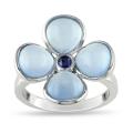 Silver Sapphire and Blue Chalcedony Flower Ring