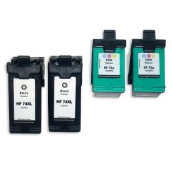 HP 74XL/75XL Black/Color Ink Cartridges (Remanufactured) (Pack of 4)