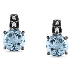 Silver Blue Topaz and Diamond Accent Earrings (G-H, I3)
