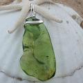 Sterling Silver Green Baltic Amber Freeform Vined Pendant (Lithuania)