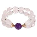Sterling Silver Rose Quartz and Amethyst Stretch Bracelet