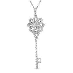 14k White Gold 1/2ct TDW Diamond Key Necklace (G-H, SI1-SI2)