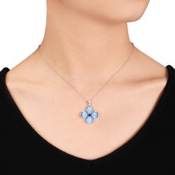 Silver 7 5/8ct TGW Sapphire and Blue Chalcedony Necklace