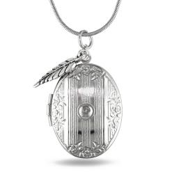 White Brass Locket with Hanging Leaf Charm Pendant