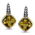 Silver 2 3/8 ct TGW Cognac Quartz & Diamond Earrings (G-H, I3)