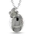 White Brass Locket with Hanging Butterfly Charm Pendant