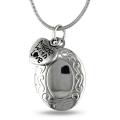 White Brass Locket with Hanging Heart Charm Pendant