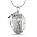 White Brass Locket with Hanging Leaf Charm Pendant