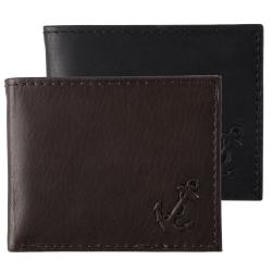 Nautica Men's Anchor Embossed Bi-Fold Genuine Leather Passcase Wallet
