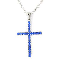 Silvertone Blue Crystal Cross Pendant Necklace