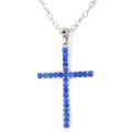 Silvertone Blue Crystal Cross Pendant Necklace