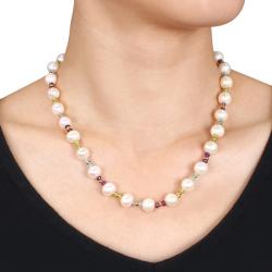 Sterling Silver Amethyst, Topaz, Peridot and Pearl Necklace