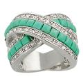 Tressa Silvertone CZ and Created Turquoise Criss-cross Ring