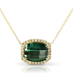 14k Gold Green Tourmaline and 1/4ct TDW Diamond Necklace (H-I, I1-I2)
