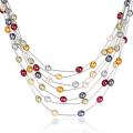 Brass Multicolor Freshwater Rice Pearl 7-Row Necklace