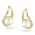 Yellow-plated Silver Freshwater Pearl and Diamond Accent Stud Earrings (9-9.5...