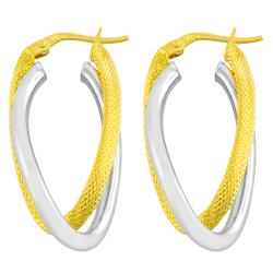 14k Two-tone Gold Polished/ Textured Double Oval Hoop Earrings