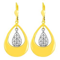 14k Two-tone Gold Double Teardrop Filigree Dangle Earrings
