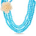 Four-Strand Turquoise Bead and White Rose Necklace