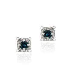 Sterling Silver 1/8ct TDW Blue Diamond Crown Stud Earrings