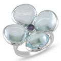 14K White Gold Blue Topaz and Iolite Flower Ring