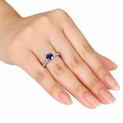 10k White Gold Created Sapphire and Diamond Accent Ring