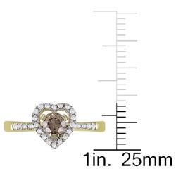 14k Yellow Gold 1/2ct TDW Brown and White Diamond Heart Ring (H-I, I1-I2)
