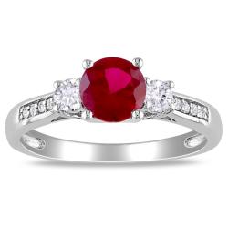 10k White Gold Created Sapphire, Ruby and Diamond Accent Ring