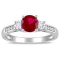 10k White Gold Created Sapphire, Ruby and Diamond Accent Ring