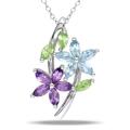 Sterling Silver Amethyst, Peridot and Blue Topaz Fashion Necklace