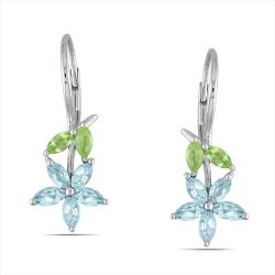 Sterling Silver 2 1/3ct TGW Blue Topaz and Peridot Leverback Earrings
